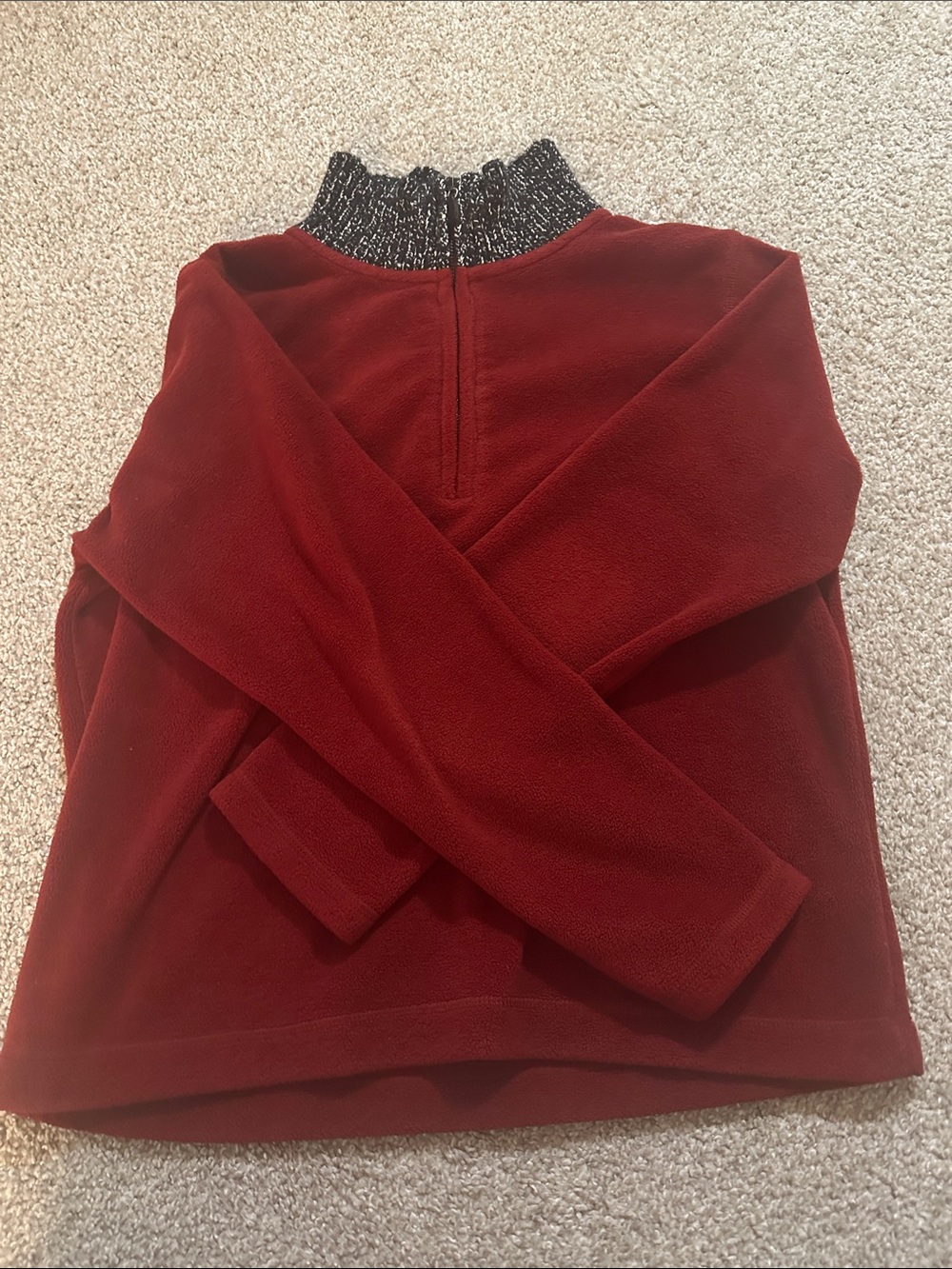 Eddie Bauer Red Fleece Pullover with Black Speckled Collar